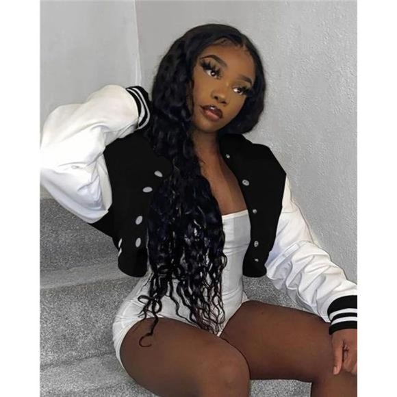 Women’s Crop Baseball Jacket Faux Leather Coat Punk Hiphop Outwear - Picture 5 of 6